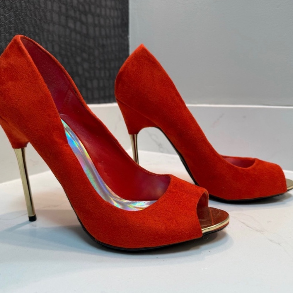 Elegant Orange Peep-Toe Heels